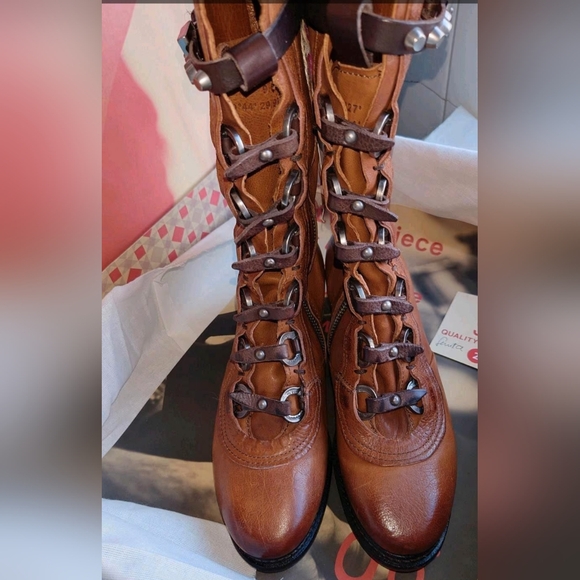 ‼️Rare‼️A.S.98 "Bardo" Brown Lace Up Boots Italian Leather with Metal Eyelets - Picture 6 of 12